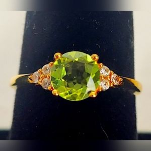 Premium Peridot & White Zircon Ring 14K Vermeil Gold over Sterling Silver